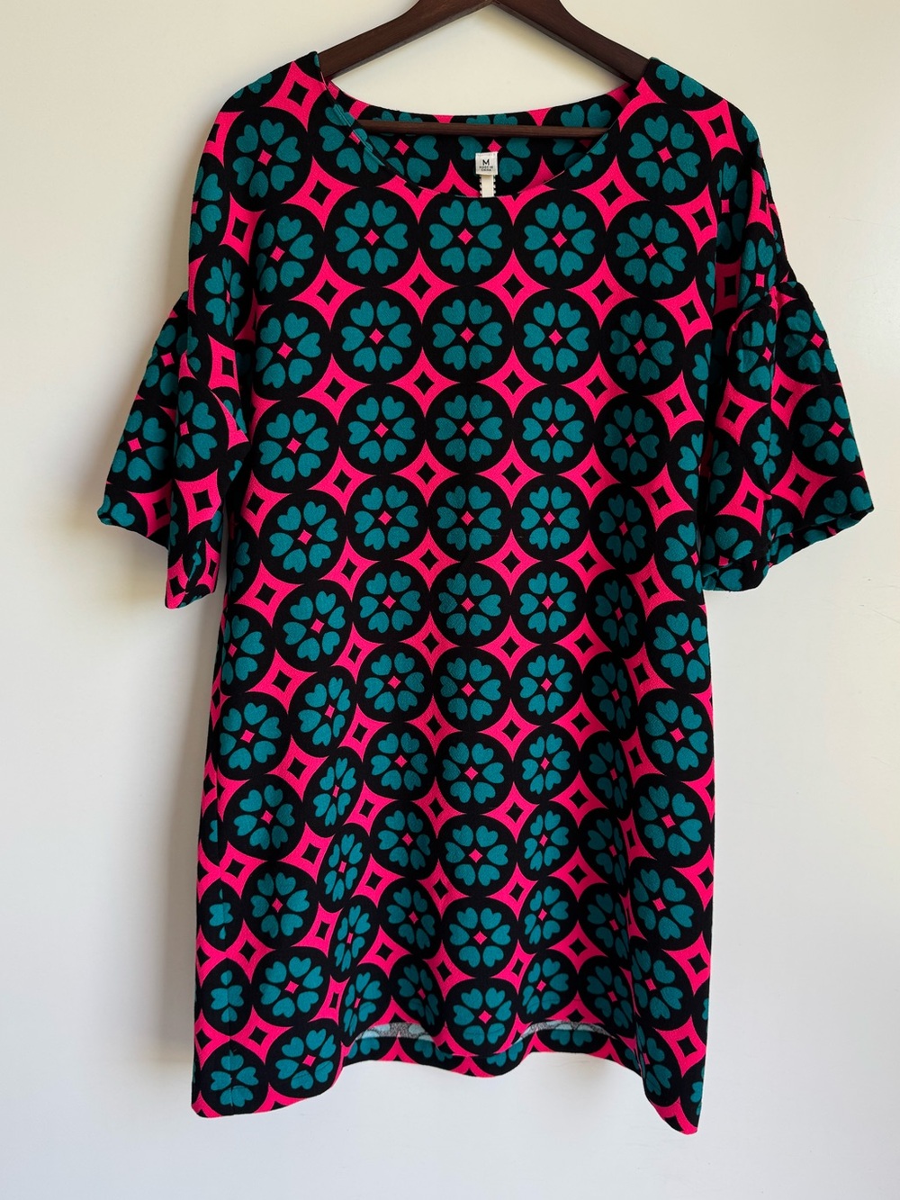Uncle Frank Women Medium Geometric Shift Dress bell Boho Mod Retro Pink Blue